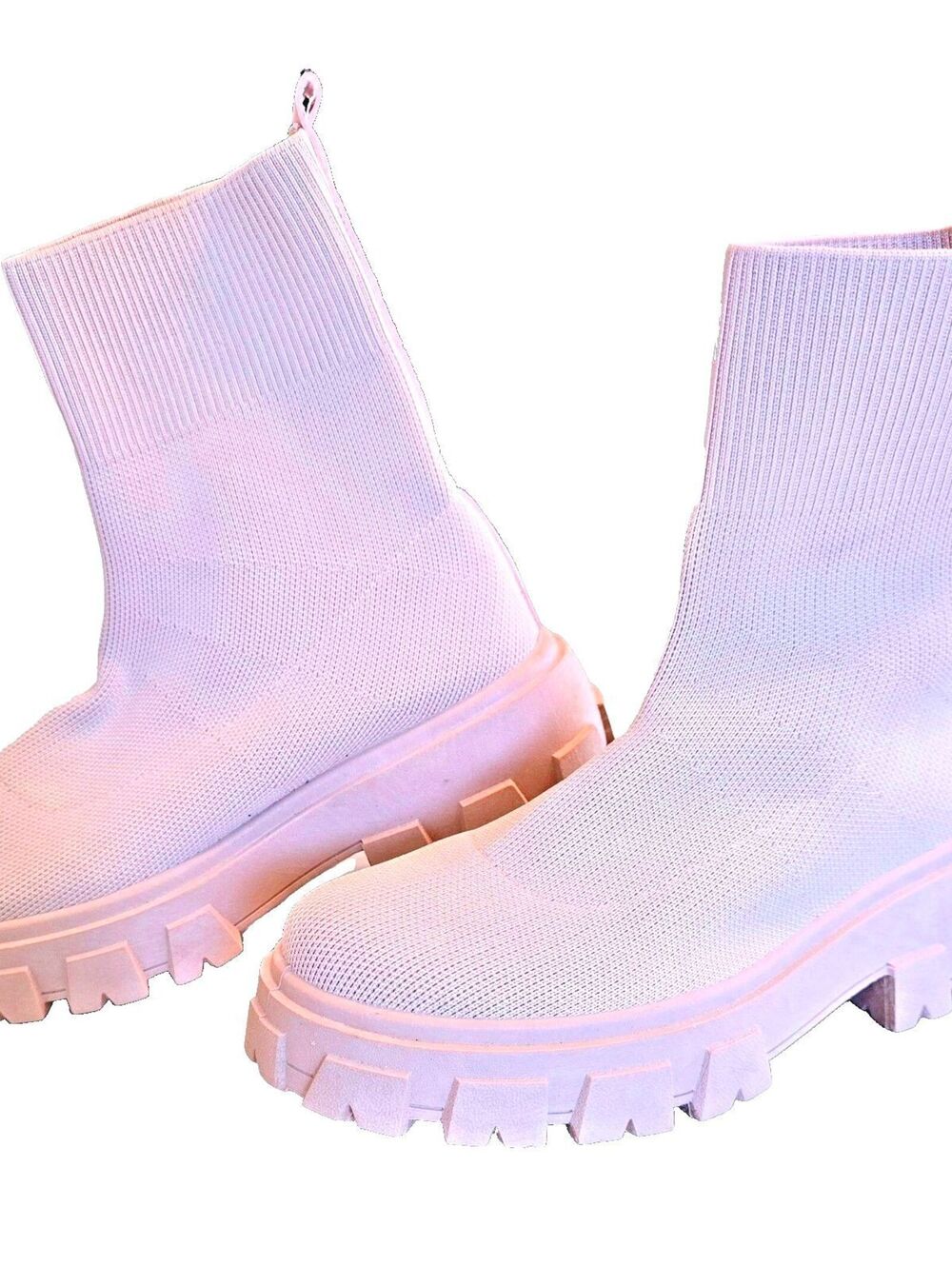 EGO Don't Trust Pink Knit Sock Boots 7 Chunky Lug Sole Chelsea H55747-1